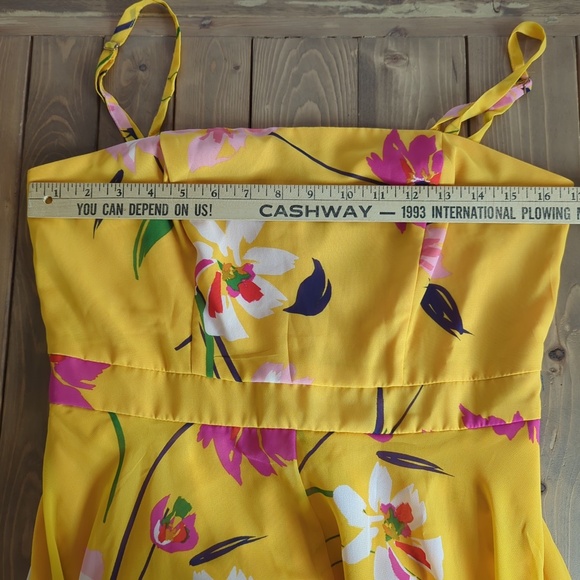 Vince Camuto Yellow Chiffon Fit and Flare Floral Dress - Picture 9 of 13